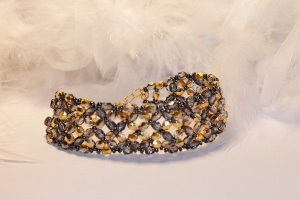 Bracelet manchette anthracite et or